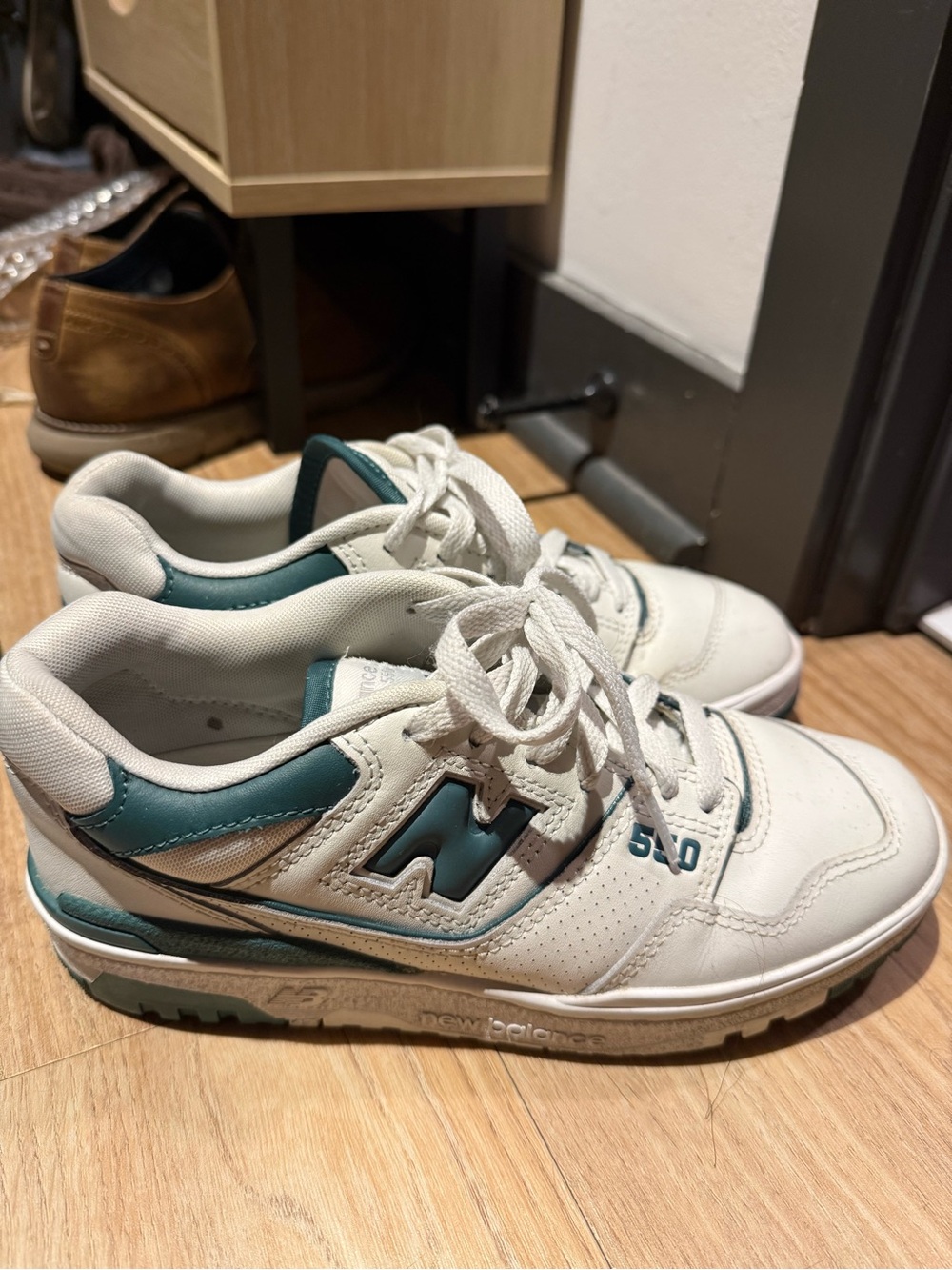 New Balance White Teal 550 Low-Top Sneakers